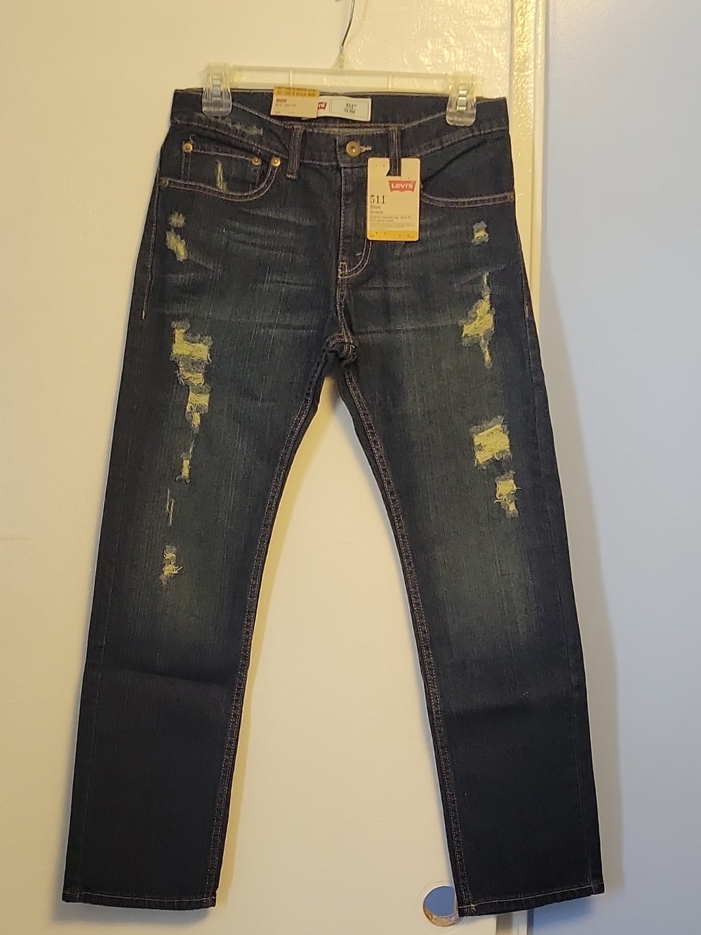 Levi's 511 Slim Straight Dark Blue Distressed Jeans